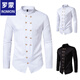 ROMON spring and autumn new long-sleeved shirt men's British retro double-breasted stand-up collar long-sleeved shirt Henry collar shirt white M