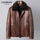 Lanshadi genuine leather jacket for men with first layer goatskin lapel Haining business men's short mink liner leather jacket brown L L