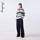 Langzi/LANCY Simon joint brand new winter wool crew neck striped sweater top for women, white 2XL