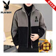 Playboy Woolen Coat Men's Short Jacket Autumn and Winter New Stand Collar Plus Velvet Embroidered Casual Jacket Woolen Windbreaker Black - Warm - Quality Guaranteed Thickened XS Small Gifts
