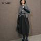 SUSHE Variations Hepburn Style Heavy Wool Structured Skirt Elastic Waist Swing Umbrella Skirt Women Dark Gray M