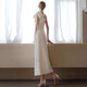 Evening dress European and American ladies popular one-shoulder high slit white long dress milky white S U2