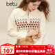 Betu women's 2025 winter new sweater half-zip Fair Isle jacquard design long-sleeved top for women 2510X12 light apricot M