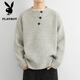 PLAYBOY Sweater Men's Autumn and Winter Casual Loose Warm Henley Collar Pullover Sweater Outdoor Top Dark Gray 2XL