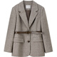 Shandubila sheep wool tailored suit for women winter flat lapel shoulder pad small suit belt slim herringbone business jacket