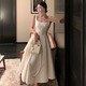 
Outdoor light wedding dress French simple satin Hepburn style registration small white skirt waist-hugging suspender dress white S