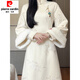 Pierre Cardin (Pierre Cardin) new Chinese style 2025 winter new off-white embroidered plus velvet thickened warm cheongsam inverted large sleeve retro style long skirt beige plus velvet A thickened XL