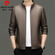 Pierre Cardin jacket men's spring business stand collar PU leather jacket high-end casual jacket men's spring and autumn high-end light luxury leather jacket