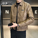 JEEP SPIRIT Jeep American fashion brand leather jacket men's autumn and winter 2025 new velvet thickened retro trendy motorcycle leather coffee color regular XL 125-145Jin Jin equals 0.5 kg
