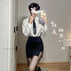 Large size secretary outfit sexy butt-covering uniform pure desire suit qqny gay role-playing men's emotional uniform men's secretary outfit shirt + hip-covering skirt + thong + tie M recommended weight 80-100Jin Jin is equal to 0.5 kg