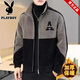 Playboy Woolen Coat Men's Short Jacket Autumn and Winter New Stand Collar Plus Velvet Embroidered Casual Jacket Woolen Windbreaker Black - Warm - Quality Guaranteed Thickened XS Small Gifts