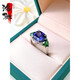 MHFDO fashionable light luxury contrasting color three-stone tanzanite blue 925 sterling silver ring inlaid with high carbon diamond niche design versatile three 0 carat 0 carat No. 5