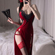 Red sexy lingerie cheongsam sexy uniform feminine adult fun pajamas women's bed provocative sexy temptation human cinnabar mole wine red (including cheongsam + T pants) one size