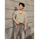 POUM old money style Henry collar long-sleeved polo shirt for men in autumn, handsome pit stripe textured knitted sweater inner top JSFS-W130 beige M