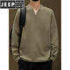 JEEP SPIRIT Henry collar long-sleeved t-shirt for men 2025 new solid color retro simple bottoming shirt autumn loose v-neck sweatshirt black 99539 long sleeve 4XL