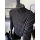 American style right shoulder Henry Polo shirt sweatshirt for men, spring and autumn top with trendy brand texture jacquard long-sleeved T-shirt for men, black L 100-120Jin Jin is equal to 0.5 kg