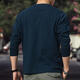 American vintage henley long-sleeved T-shirt for men 2025 autumn 250g sideways seamless henley collar bottoming shirt denim blue _ 250g L _reference 140-155Jin Jin equals 0.5 kg