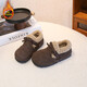 Girls' Birkenstock shoes, autumn and winter plus fleece shoes, 2025 new children's leather shoes, winter big children's cotton shoes, warm soft-soled winter shoes, coffee color, size 28, inner length 17.7cm