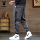 Playboy winter all-in-one velvet casual pants for men, autumn and winter loose harem pants with velvet and thickened outer wear sports pants, gray velvet XL 31/32 size