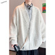 Yuexiang black cardigan sweater for men in autumn and winter heavyweight American Henry collar casual handsome inner versatile knitted bottoming shirt beige M