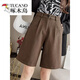 啄木鸟（TUCANO）高腰棕色毛呢五分裤2025新款女春秋冬直筒西装裤外穿休闲阔腿短裤 【109】黑色 【毛呢面料】 3XL 150-170斤