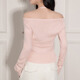 CHOCOOLATE it women's sweater women's sweet and spicy style halter neck off-shoulder sweater women's winter pleated waist bottoming shirt top pink one size