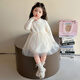 Disney (Disney) girls winter dress 2025 new children's autumn and winter velvet fashionable baby girl super beautiful princess dress off-white thickened and warm 110