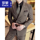 ROMON suit men's suit groom wedding dress British slim business formal suit double-breasted handsome trendy brown two-piece top + pants + shirt M 4895-105Jin Jin equals 0.5 kg to wear