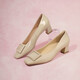 Belle square button high heel shoes for women's shopping mall same style single shoes B1344CQ3 sheepskin-apricot color 37 (235mm)