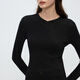 Langzi Merino Wool V-neck Seamless Slim Wool Sweater Commuting Style Simple Base Layer New Style Black L
