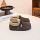 Girls' Birkenstock shoes, autumn and winter plus fleece shoes, 2025 new children's leather shoes, winter big children's cotton shoes, warm soft-soled winter shoes, coffee color, size 28, inner length 17.7cm