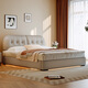 Winter Bear Toffee Cloud Bed Ultra-Thin Bedside Leather Puff Cream Style Double Master Bedroom High Box Storage Translation Bed Imported Cowhide Bed/Full Solid Wood Beech Rib Frame 1800mm*2000mm-Translation Storage Structure