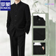 ROMON suit new Chinese style groom wedding engagement black high-end stand-up collar tunic suit suit jacket for men black jacket + pants + black stand-up collar shirt 5XL default size 1