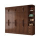 Caibaimu Wardrobe New Chinese Solid Wood Wardrobe with Side Cabinet Black Walnut Wardrobe Bedroom Household Clothes Storage Hanging Wardrobe Five-Door Wardrobe Assembly