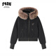 F426 super nice winter new short cotton jacket with detachable fur collar and diagonal placket cotton jacket, black S