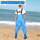 Children's water play one-piece waders kindergarten waterproof clothes for catching the sea children's rain boots men and women fishing rain pants beach children's sky blue overalls 24 shoes inner length 15cm