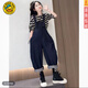 G.DUCKKIDS Girls Spring and Autumn Overalls Set New Medium and Large Children's Forest Striped Bottoming Denim Overalls Two-piece Set Official Flagship Striped Bottoming + Denim Overalls 160