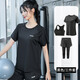 Large size quick-drying dry clothes for women loose running sports yoga tops fitness clothes Pilates training fat mm200 three-piece set black short sleeves + cropped pants + bra M (recommended 90-105 Jin Jin equals 0.5 kg)
