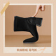 ZHR short boots women's retro thin women's boots winter plus velvet thick high heel suede ankle boots pointed toe elastic boots BL652A black 38