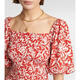 Ralph Lauren pony mark light luxury women's CREPE floral smocked top red 20 | L