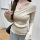 Miao Yijia white sweater women's base layer 2025 new sweater autumn and winter inner v-neck slim top long-sleeved t-shirt for women cross v-neck slim sweater off-white one size fits all recommended 120Jin Jin equals 0.5 kg