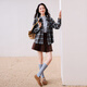 Xiangying American Retro Plaid Shirt Women's 2025 Winter New Lapel Shirt Sea Salt Keluli Long Sleeve Top Route Blue M 160/84A/95-110Jin Jin is equal to 0.5 kg