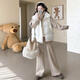 Ranqi Mommy Maternity Suit for Autumn and Winter Going Out Winter Vest Top Two-piece Jacket Cotton Clothes Pregnant Mom High-end Autumn Outfit White Vest + Khaki Sweater Wide-Leg Pants (Three-piece Set) M