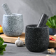 Yusenyi Natural Household Garlic Press Stone Garlic Mortar Pound Medicine Jar Grinder Large Stone Mortar Garlic Kitchenware Garlic Peeler Polished Black Deepened and Heightened Comes with Lid