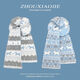 Fair Isle style cute cat double-sided knitted scarf for women autumn and winter warm retro all-match scarf windproof and cold-proof blue and white cat one size