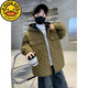 G.DUCKKIDS Boys' Style Korean Style Padded Jacket Autumn and Winter 2025 New Medium and Large Children's Cotton Thickened Hooded Windbreaker Khaki 140 cm
