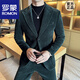 ROMON high-end corduroy suit men's Korean version slim casual 2025 autumn and winter thickened handsome suit jacket trendy dark green suit + pants M
