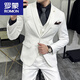 ROMON men's business casual suit formal fit groom wedding dress white three-piece suit for men one button white suit jacket with tie XS 160 weight 90-Jin Jin equals 0.5 kg