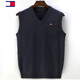 TOME BORNEKTomm Tommy men's wool vest autumn and winter round V-neck vest sweater thickened warm sweater vest navy blue V-neck L 175