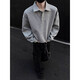 Gongzixue cleanfit Henry collar sweatshirt men's spring and autumn American retro polo shirt handsome trendy loose long black M